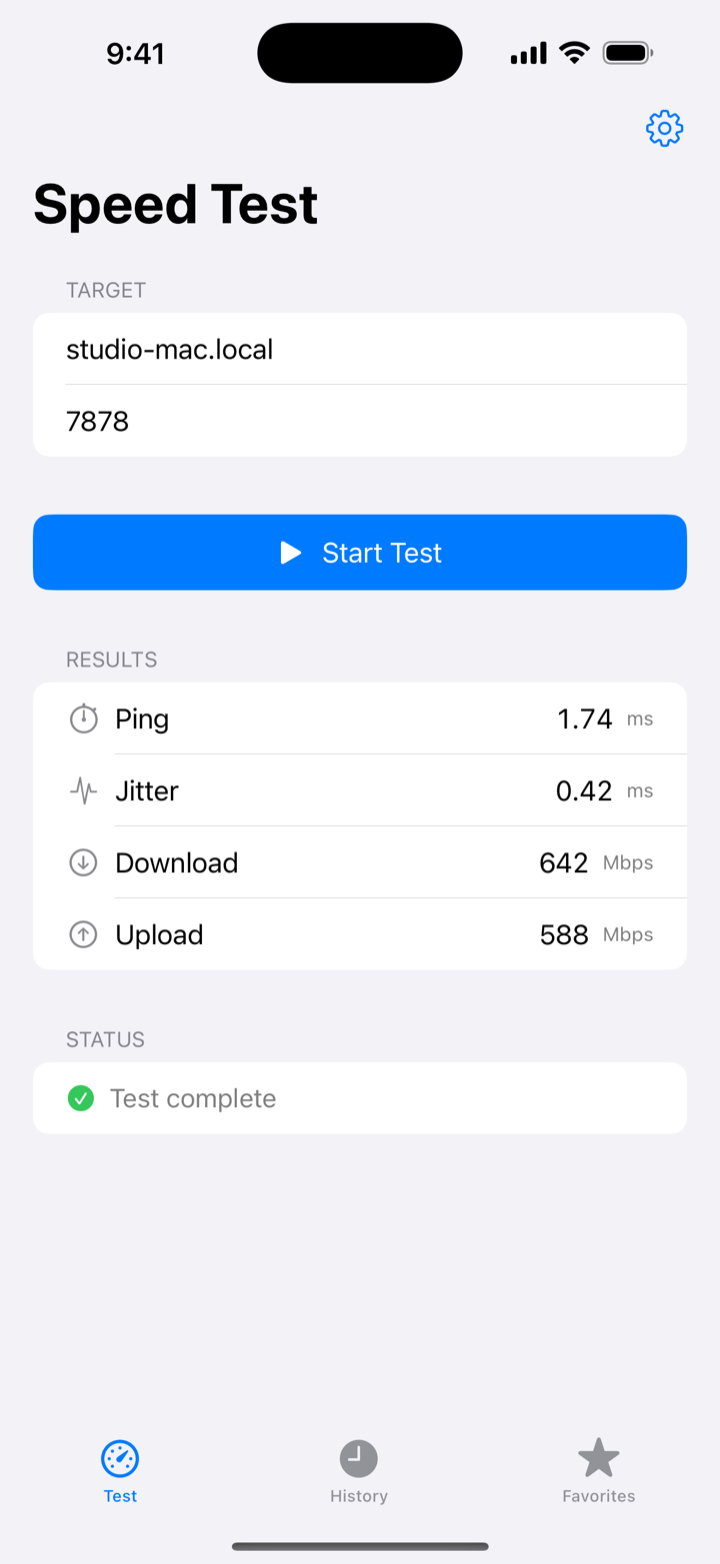 Jitter Box for iPhone showing a completed speed test